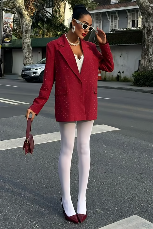 Red Blazer Jacket with stones